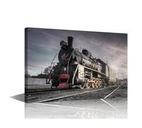 Train Paintings for Wall House Decorations Living Room Modern Canvas Pictures Wall Art Soviet Steam Locomotive Poster Art Collage on Brick Wall Home Decor Artwork Framed Ready to Hang 18x12 in