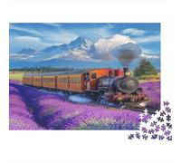 Train Passing through Lavender Fields Jigsaw Puzzles. 1000pcs (75x50cm) A Scene of Speed And Tranquility Whimsical Challenge Toy for Educational Games Gifts