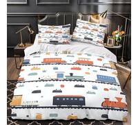 Train Pattern Duvet Cover 3D Print Super Soft 3 Piece Bed Set Zipper Closure Childrens Cartoon Comforter Cover Durable Anti-allergic for Kids Adults Women Teens Youth Teenagers King（220x240cm）