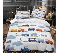 Train Pattern for Kids Duvet Cover 3D Print Breathable 3-Piece Bed Set Hidden Zipper Cartoon Train Design Comforter Cover Luxury Durable for Teens Adults Kids Women Girls Boys King（220x240cm）