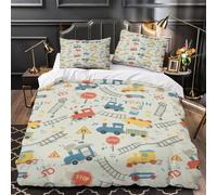 Train Pattern Quilt Cover 3D Print Extra Soft 3PCs Bed Linen Hidden Zipper Children's Cartoon Design Duvet Cover Premium Machine Washable for Adults Teens Women Kids Girls Boys King（220x240cm）