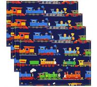 Train Place Mat 45x30 cm Steam Engine Placemats Set of 4 For Kids Teens Boys Track Transport Retro Railway Blue Green Heat Resisting Table Mats