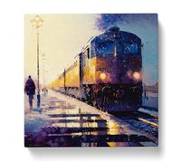 Train Post-Impressionism Canvas Print | Gallery Wrapped 30mm Frame Wall Art | 20x20 inches | Ready to Hang | Impressionist Vehicles Picture | Living Room Bedroom Lounge Office