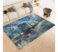 Train Rug Living Room 50x80 cm Car Tree Track Rugs 3D Printing Cashmere Non-Slip Backing Easy to Clean with Vacuum or Machine Wash Kitchen Rugs for Compact Spaces Bedside Dorm Rooms Area Rugs