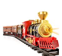 Train Set for Kids Toddlers 3-5, Train with Steam Engine, Cargo Car and Long Track, Rechargeable Battery Play Red Train Toys with Smoke, Light & Sounds, Gift for Boys & Girls 4-7 Years