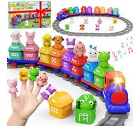 Train Set for Toddler 1 2 3 Year Old, Montessori Electric Farm Animals Train Toy for Counting, Stacking, Matching, Sorting with Tracks, Music, Lights, Baby Educational Toys Birthday Gift for Boy Girl