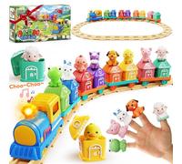 train set for toddlers ages 2-4, toys for 1 2 3 year old boys electric train set with music, light, tracks, 8 animals and 8 barns, learning toy for kids ages 1 2 3