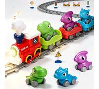 Train Set for Toddlers w/Steam Music & Lights - Electric Train Toys for Kids w/Tracks Including 3 Dinosaur Cars and 3 Trailers Christmas Birthday Gifts for Boys Girls 3 4 5 6+ Years Old