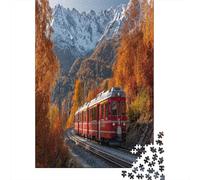 Train Shuttles through The Mountains Jigsaw Puzzles. 38x26cm/1000pcs Autumn Trees Whimsical Challenge Toy for Educational Games Gifts