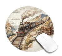 Train Small Mouse Pad, Vintage Rustic Mountains Clouds Travel Brown Round Rubber Smooth Portable Cloth Mousepad Idea for Home Office Desk Laptop Gamers Gift Round 8x8 Inch