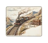 Train Small Mouse Pad, Vintage Rustic Mountains Clouds Travel Brown Square Rubber Non Slip Aesthetic Desk Mousepads Desk Accessories for Gaming Computer Laptop Square 8x10 Inch