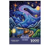 Train Starry Night Jigsaw Puzzles Puzzle for Adults Kids. 1000 Pieces Great Gifts Challenge Toy Educational Game Home Decoration for Adults& Kids Age 14 Years Up 38x26cm/1000pcs