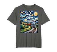 Train Starry Night Van Gogh Graphic Locomotive Steam Train T-Shirt