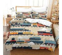 Train Super King Size Duvet Cover Sets Cartoon Children Bedding Set 3D Print Soft Microfiber Quilt Covers 260x220 cm with Zipper Closure and 2 Pillowcases 50x75 cm for Adults D.1530