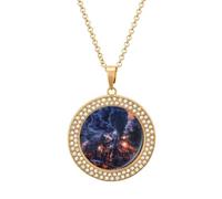 Train The Express American Railroad Pendant Necklace Round Diamond Necklace Golden-Color Jewelry Charms for Women