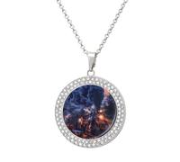 Train The Express American Railroad Pendant Necklace Round Diamond Necklace Silver-Color Jewelry Charms for Women