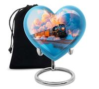 Train Theme Heart Memorial Urn, Decorative Large Cremation Urn for Human Ashes, Burial Keepsake Box, Funeral Gift for Loved Ones - 10Inch - Large Urn - 1Pcs
