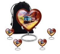 Train Theme Heart Urn for Human Ashes, Large Cremation Burial Box, Memorial Keepsake Urn for Adults, Decorative Funeral Gift - 3Inch 4Pcs Small & 10Inch 1Pcs Large Size Combo- Pack of 5