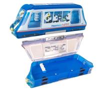 Train Theme Pencil Box for Kids, Pencil Box with in-Built Sharpener, Spacious StationeryOrganizer Case for School Students Dual Compartment Box with Magnetic Lock (Pack of 1 Blue)