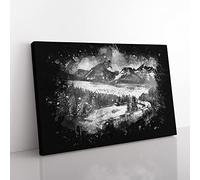 Train Through Canada Paint Splash Modern Art Canvas Wall Art Print Ready to Hang, Framed Picture for Living Room Bedroom Home Office Décor, 50x35 cm (20x14 Inch)