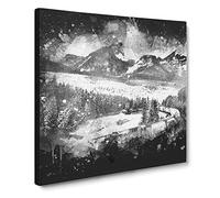 Train Through Canada Paint Splash Modern Canvas Wall Art Print Ready to Hang, Framed Picture for Living Room Bedroom Home Office Décor, 20x20 Inch (50x50 cm)