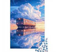 Train Through Cloudy Sky Reflection 1000 Piece Jigsaw Puzzle Paper for Adults Night Landscape Puzzle Game for Family Focused Gift 52x38cm/1000pcs