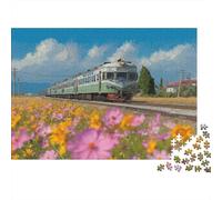 Train Through Flowers 1000 Pieces Jigsaw Puzzle for Adults & Children, Thick Cardboard, Non-Reflective Surface, Flower Field Train, Educational Brain Teaser, Ideal Wall Art for Home 52x38cm/1000pcs