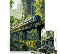 Train Through Overgrown Ruins Jigsaw Puzzles for Teenagers 1000 Pieces Mind Training Calm Downtime Laser Cut Memorable Gift (38x26cm)