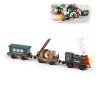 Train Toy Set for Wooden Track - 3 Pcs Magnetic Retro Battery Operated Train for Wooden Track with Human Figure Light Up Electric Train Toys for 3 4 5+ Years Old Toddlers Kids Birthday Christmas