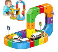 Train Track Fusion Set, 2026 3D Infinity Train Routes with Mix-and-Match Cubes, 3D Embedded Layouts & Motorized Car, Flexible Race Car Track Set with Electric Trains, Traffic Sign Gift for Boy Girl