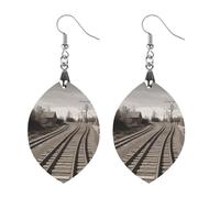 Train Track Wooden Earrings for Women, Vintage Elegant Wood Jewelry, Lightweight Earrings for Wedding, Party, Everyday Jewelry Gift, Love, Wood, wood