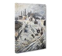 Train Tracks And Houses By Walter Gramatte Canvas Print | Gallery Wrapped 30mm Frame Wall Art | 20x14 inches | Ready to Hang | Classic Vehicles Picture | Living Room Bedroom Lounge Office