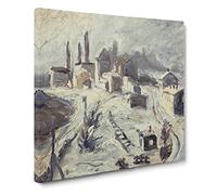 Train Tracks And Houses by Walter Gramatte Classic Painting Canvas Wall Art Print Ready to Hang, Framed Picture for Living Room Bedroom Home Office Décor, 14x14 Inch (35x35 cm)