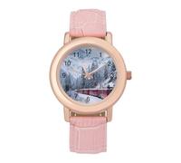 Train Travels Through Snowy Forests Casual Women's Watch Slim Analog Display Quartz Wrist Watches with Leather Strap