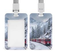 Train Travels Through Snowy Forests Novelty Badge Holder Plastic Name ID Card Cases Work Tag with Lanyard