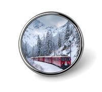 Train Travels Through Snowy Forests Novelty Metal Badge 1″ Round Brooch Pin Clothes Hat Bag Tie Accessories Decor