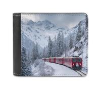 Train Travels Through Snowy Forests Slim Men's Wallets Soft Front Pockets Bifold Wallet with ID Credit Card Holder
