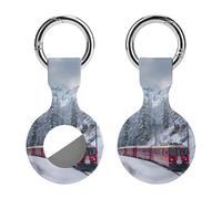 Train Travels Through Snowy Forests Stylish Holder Cases Compatible with AirTag Silicone GPS Trackers Cover Keychain