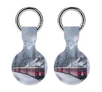 Train Travels Through Snowy Forests Stylish Holder Cases Compatible with AirTag Silicone GPS Trackers Cover Keychain