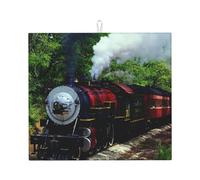 Train Vintage Steam Locomotive Trees, Dish Drying Mat, 18x16 Inch Absorbent Microfiber Quick Dry Machine Washable for Dishes Pots Pans Glassware Coffee Bar Under Rack