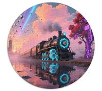 Train1000 Pieces Round Jigsaw Puzzles LandscapeCreative Jigsaw Puzzles Adults And Kids Difficult Near Impossible1000pcs (67.5x67.5cm)