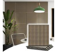 TRAIN2 ART 4 Pcs Wood Slat Acoustic Panels, 3D Fluted Wood Panel Sound Absorbing Panel for Wall and Ceiling, Decorative Sound Proof Panels Easy Installation (Walnut, 4pcs - 23.6 X 23.6 in)