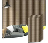 TRAIN2 ART 4 Pcs Wood Slat Acoustic Panels, 3D Fluted Wood Panel Sound Absorbing Panel for Wall and Ceiling, Decorative Sound Proof Panels Easy Installation (Walnut, 4pcs - 23.6 X 47.2 in)