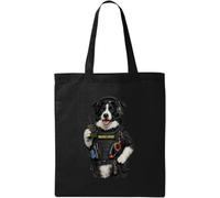 Trained Dog Wearing Communication Gear Natural Cotton Tote Bag Black