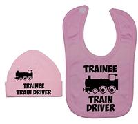 Trainee Train Driver Baby Feeding Bib & Beanie Hat - 6 - 12 Months - Pink