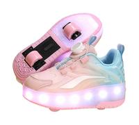Trainer Shoes with Double Wheels Inline,2-Wheel Led Roller Skate Shoes,Unisex Retractable Skating Shoe,Breathable Upper,for Children's Park Sports Walking Pink