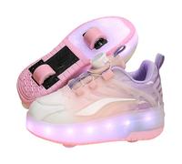 Trainer Shoes with Double Wheels Inline,2-Wheel Led Roller Skate Shoes,Unisex Retractable Skating Shoe,Breathable Upper,for Children's Park Sports Walking Purple