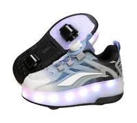 Trainer Shoes with Double Wheels Inline,2-Wheel Led Roller Skate Shoes,Unisex Retractable Skating Shoe,Breathable Upper,for Children's Park Sports Walking Blue