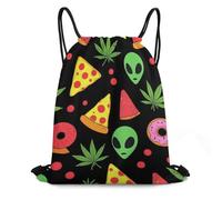 Trainer String Bags Alien Donut Pot Leafs Weedleaf Pizza Black Drawstring Backpack Waterproof Sports Back Pack Foldable Pull String Sport Bags For Shopping Yoga Beach