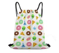 Trainer String Bags Alien Donut Pot Leafs Weedleaf Pizza White Gym Bag Ideal Drawstring Backpack Unisex Pull String Sport Bags For Yoga Shopping Beach